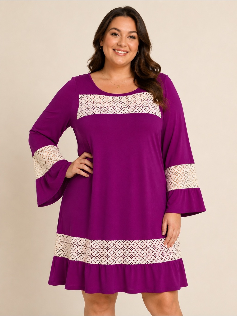 Missy Robertson by Southern Fashion House Boho Crochet Knit Shift Dress Fuchsia